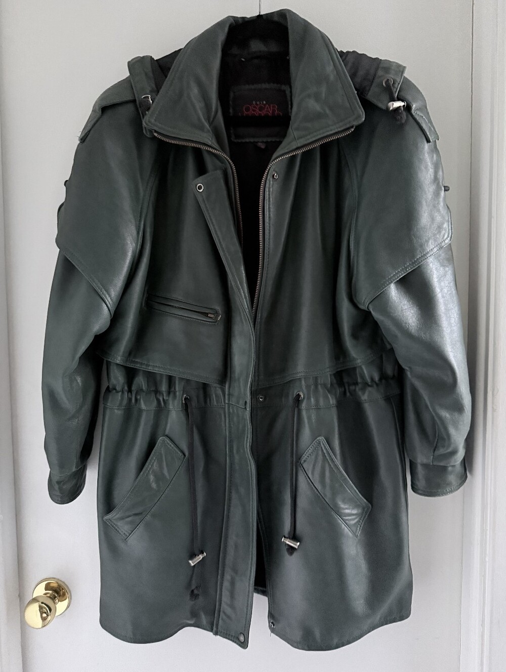 Men’s Dark Green Leather Parka Jacket